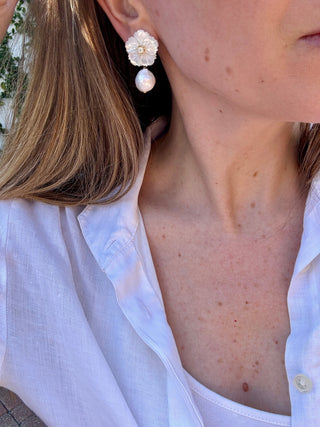 Pearl and Flower Drop Earrings