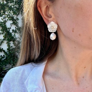 Pearl and Flower Drop Earrings