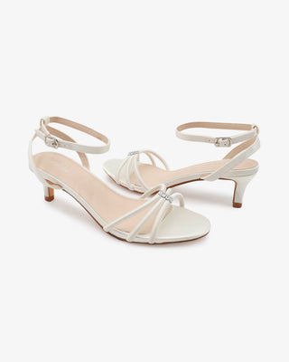 Satin Strappy Kitten Heel Wedding Sandals with Rhinestones