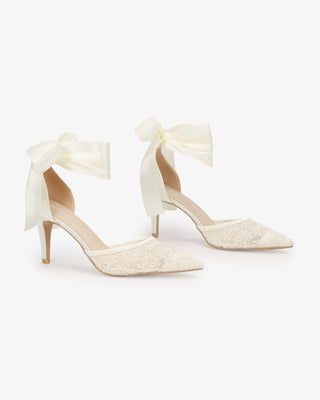 Lace Heels with Ankle Tie For Brides