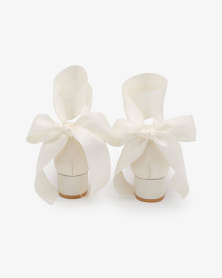 Satin Pointy Toe Low Block Heels Wedding Shoes with Wrapped Ribbon Tie