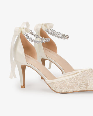 Wedding Lace Heels with Amaryllis Crystal Strap