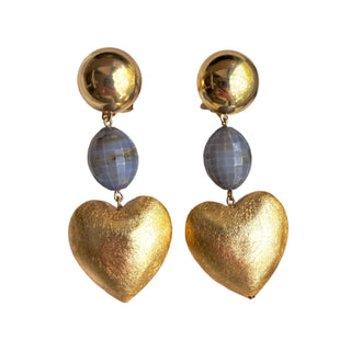Francine Bramli Grey Stone Gold Heart Earrings