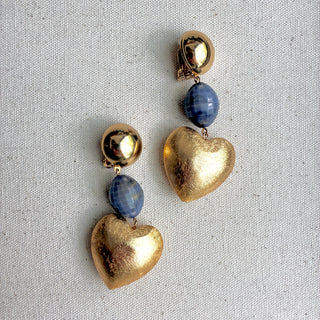Francine Bramli Grey Stone Gold Heart Earrings
