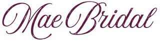 The text 'Mae Bridal' is displayed in a dark purple, distressed cursive script font against a solid white background.
