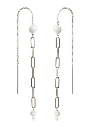 Mae Paperclip Pearl Threaders Sterling Silver