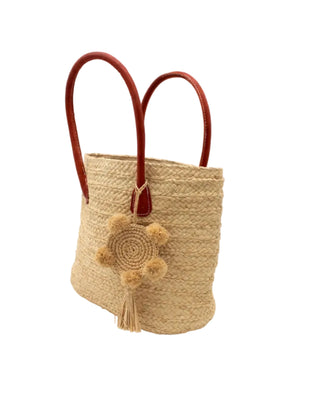 Nomena Braided Raffia Straw Basket Handbag with Dreamcatcher Pompom/Tassel Charm Embellishment