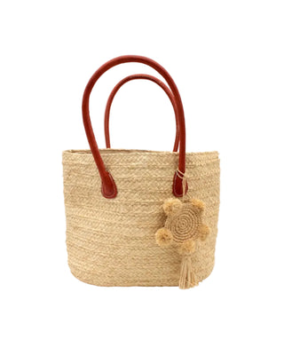 Nomena Braided Raffia Straw Basket Handbag with Dreamcatcher Pompom/Tassel Charm Embellishment