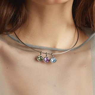 Lab Grown Aquamarine Oval Pendant Collar Necklace