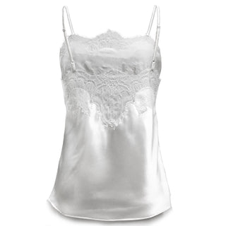 Pearl with White Caudry Lace Silk Camisole