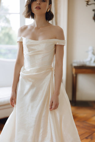 Rouvell Adeline Gown in ivory brocade at Mae Bridal, drop waist bridal gown, corset wedding gown