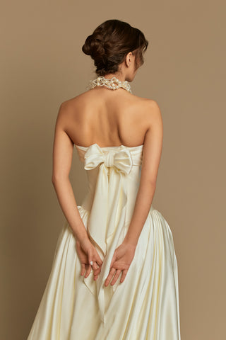 Rouvell Barbara Gown in ivory satin at Mae Bridal, wedding dress ball gown, romantic ivory wedding dress