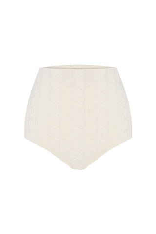 Blanc Italian Cashmere-Blend Cable-Knit Shorts Cream