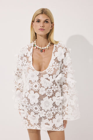 June Knit Mini Beach Dress White Crochet Filora