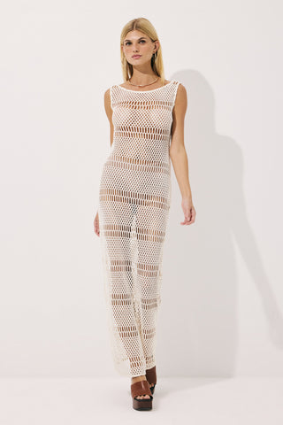 Tramura Sleeveless Open-Back Knit Maxi Dress Cream