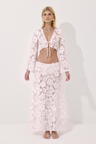 Maxi A-Line Skirt White Crochet Filora