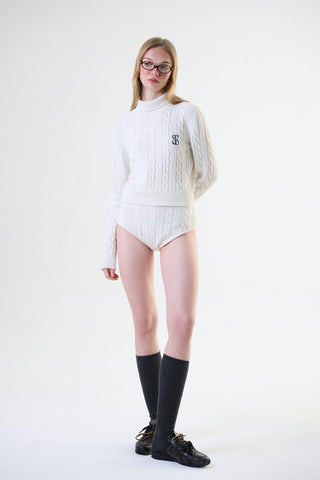 Blanc Italian Cashmere-Blend Cable-Knit Shorts Cream