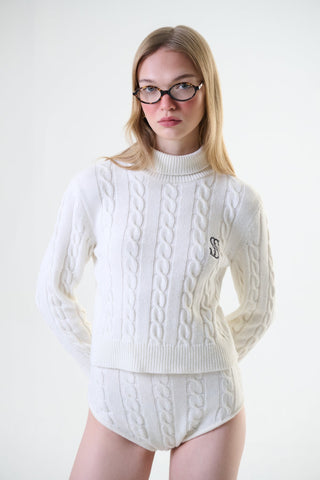 Blanc Italian Cashmere-Blend Cable-Knit Shorts Cream