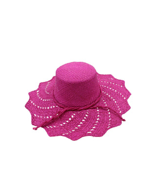 Sara 4.5" Wide Brim Woven Raffia Straw Sun Hats with Zigzag Edge