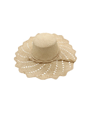 Sara 4.5" Wide Brim Woven Raffia Straw Sun Hats with Zigzag Edge