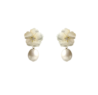 Pearl and Flower Drop Earrings