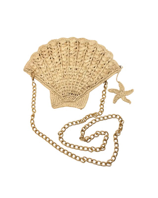Shelly Seashell Crochet Raffia Straw Crossbody Bag