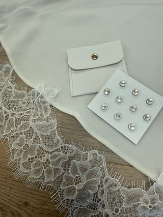 Bridal veil weights at Mae Bridal, the Tailored Tulle Add-on Veil Weights