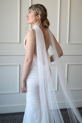 Wedding neck scarf at Mae Bridal, the Tailored Tulle Bridal Neck Scarf, hand sewn in Portland, Oregon