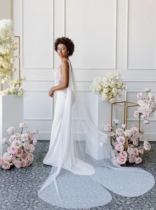 English net cape veil at Mae Bridal, the Tailored Tulle Bridal Wings