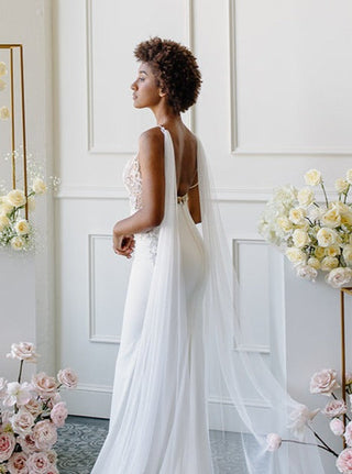 Tailored Tulle Bridal Wings at Mae Bridal, bridal wings, english net cape veil, cathedral bridal cape, hand sewn in Portland, Oregon