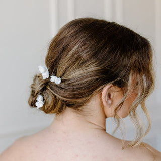 Ceramic Flower Hair Pins by Tailored Tulle at Mae Bridal, ceramic flower hair pins, bridal hair combs