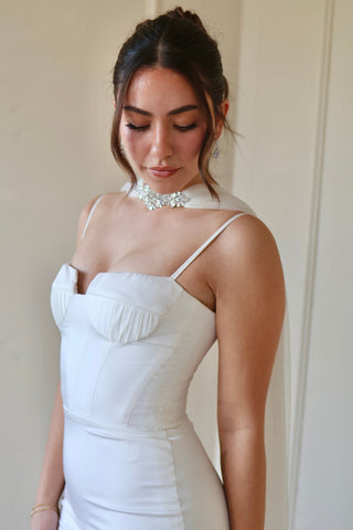 Tailored Tulle Crystal Choker Bridal Scarf, wedding veil alternative at Mae Bridal