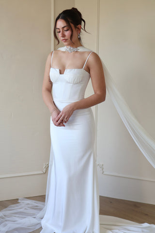 Tailored Tulle Crystal Choker Bridal Scarf at Mae Bridal, made to order, bridal neck scarf, crystal bridal scarf