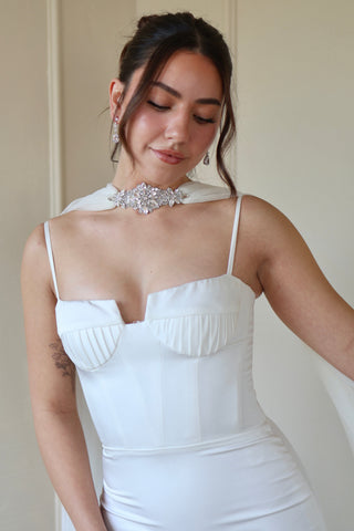 Tailored Tulle Crystal Choker Bridal Scarf at Mae Bridal, crystal bridal scarf, bridal neck scarf, wedding veil alternative, hand sewn in Portland, Oregon