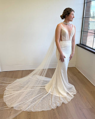 Bridal neck scarf at Mae Bridal, the Tailored Tulle Crystal Choker Bridal Scarf, hand sewn in Portland, Oregon
