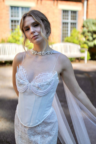 Tailored Tulle Crystal Choker Bridal Scarf, wedding veil alternative at Mae Bridal, hand sewn in Portland, Oregon