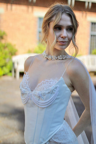 Crystal Choker Bridal Scarf from Tailored Tulle at Mae Bridal, crystal bridal scarf, bridal neck scarf, wedding veil alternative, hand sewn in Portland, Oregon