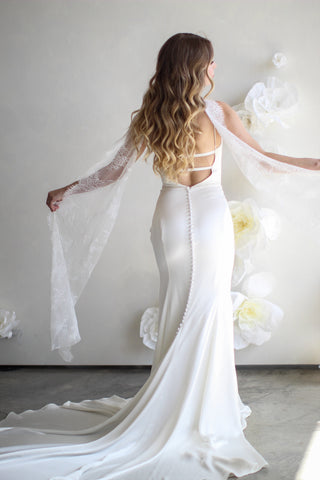 Tailored Tulle Delicate Lace Bridal Scarf, bridal neck scarf at Mae Bridal
