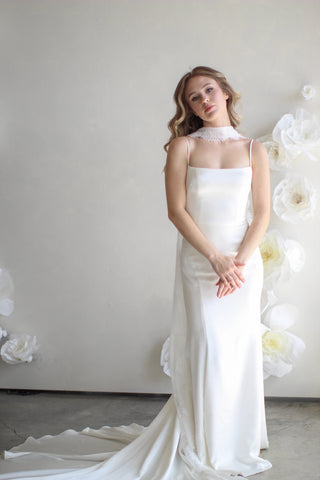 Tailored Tulle Delicate Lace Bridal Scarf at Mae Bridal, made to order, chantilly lace scarf, lace bridal scarf