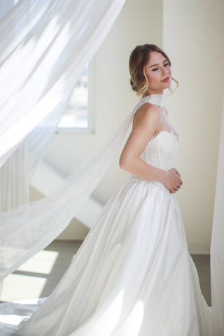 Tailored Tulle Delicate Lace Bridal Scarf, bridal neck scarf at Mae Bridal, hand sewn in Portland, Oregon