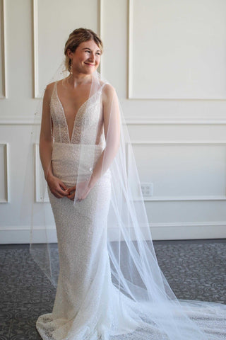 Tailored Tulle Delicate Pearl and Flower Wedding Veil, delicate bridal veil at Mae Bridal