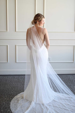 Delicate Pearl and Flower Wedding Veil from Tailored Tulle at Mae Bridal, pearl and flower veil, floral wedding veil, delicate bridal veil