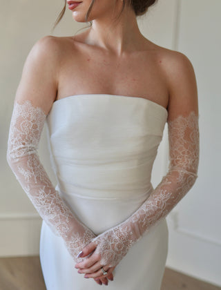 Tailored Tulle Delicate Vintage Lace Sleeves at Mae Bridal, vintage lace bridal sleeves, detachable bridal sleeves, lace wedding sleeves