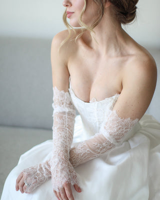 Tailored Tulle Delicate Vintage Lace Sleeves at Mae Bridal, vintage lace bridal sleeves, detachable bridal sleeves, lace wedding sleeves, hand sewn in Portland, Oregon