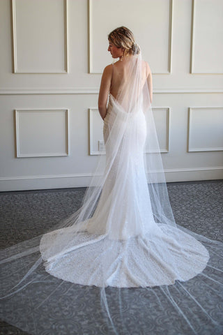 Tailored Tulle Dew Drop and Pearl Veil, dew drop bridal veil at Mae Bridal