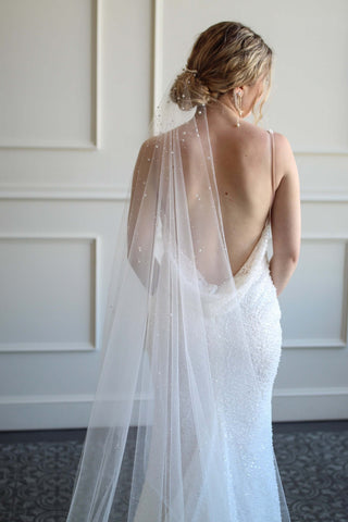 Dew Drop and Pearl Veil from Tailored Tulle at Mae Bridal, dew drop and pearl veil, pearl crystal wedding veil, dew drop bridal veil