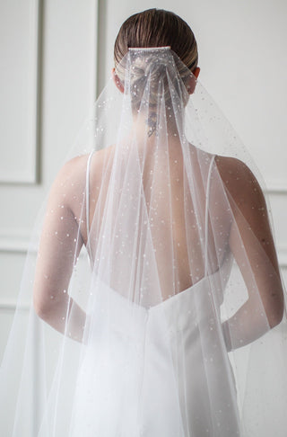 Tailored Tulle Dew Droplet Drop Veil, dew drop bridal veil at Mae Bridal