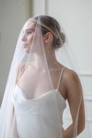 Dew Droplet Drop Veil from Tailored Tulle at Mae Bridal, dew droplet drop veil, crystal drop wedding veil, dew drop bridal veil