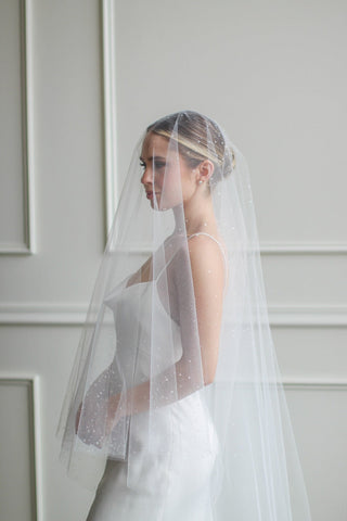Tailored Tulle Dew Droplet Drop Veil, dew drop bridal veil at Mae Bridal, made to order