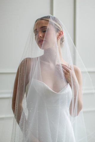 Dew Droplet Drop Veil from Tailored Tulle at Mae Bridal, dew droplet drop veil, crystal drop wedding veil, dew drop bridal veil, made to order